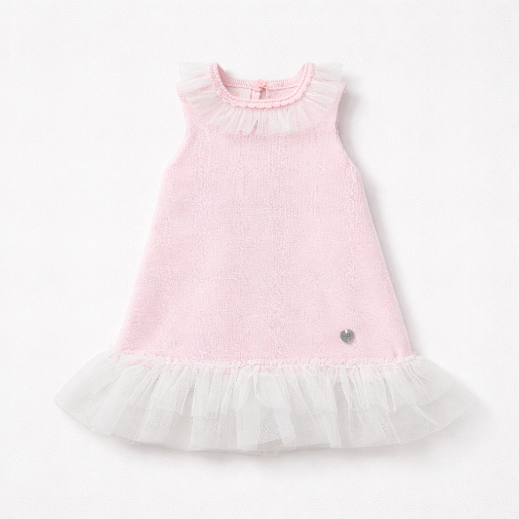 Granlei Pale Pink Knit Dress with Tulle Trims | Casa Childrenswear
