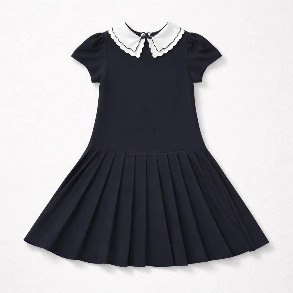 Patachou Girls Navy & Ivory Scallop Collar Dress | Casa Childrenswear