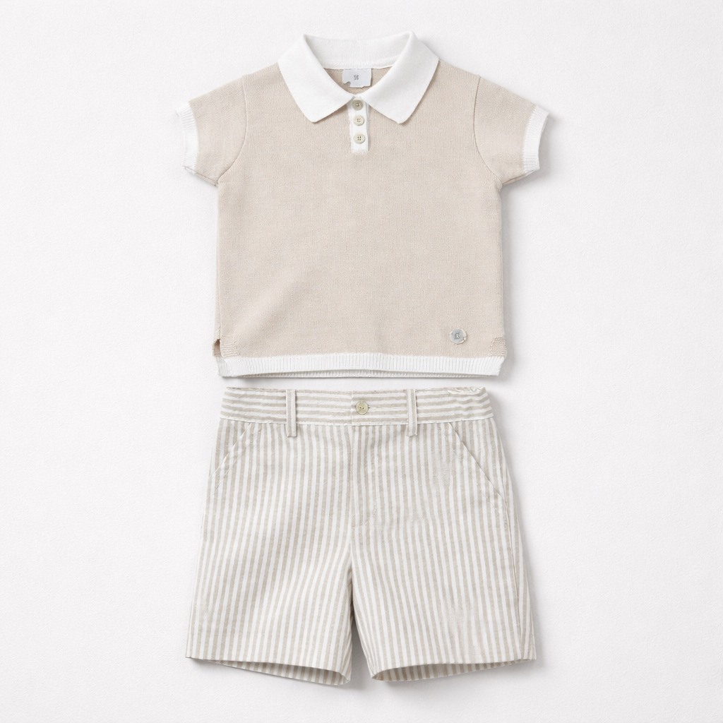 Granlei Knitted Polo Shirt & Linen Mix Short Set | Casa Childrenswear