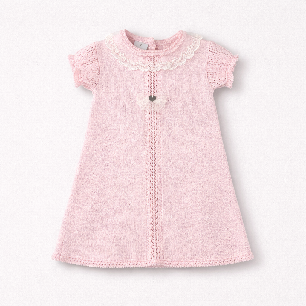 Granlei Pink Knit Dress with Lace Trim | Casa Childrenswear