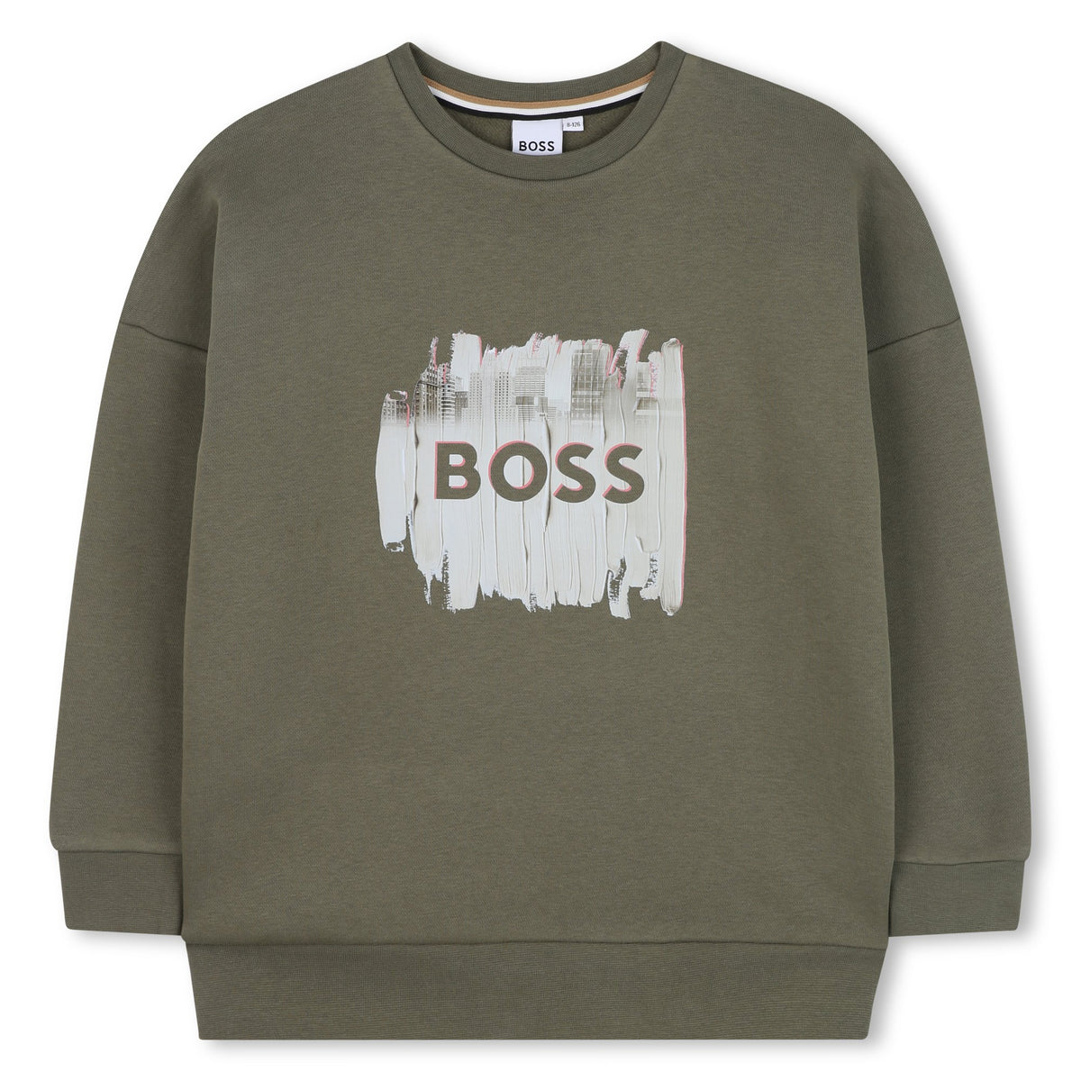 Boys Khaki Crew Neck Boss Paint Logo