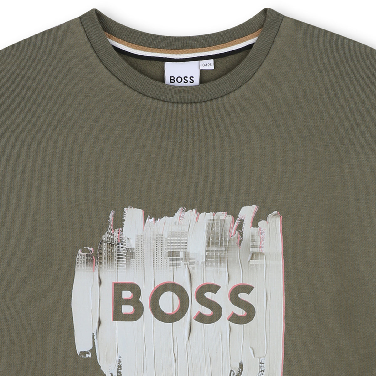 Boys Khaki Crew Neck Boss Paint Logo