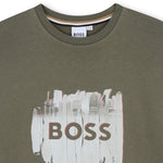 Boys Khaki Crew Neck Boss Paint Logo