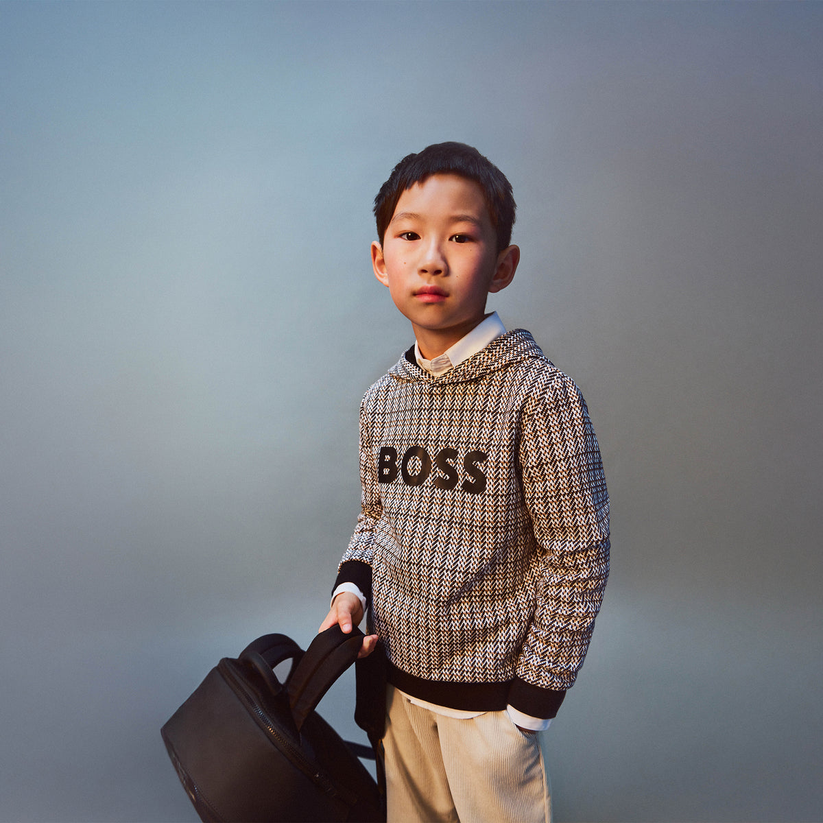 Boys Hooded Sweat Check Fabric