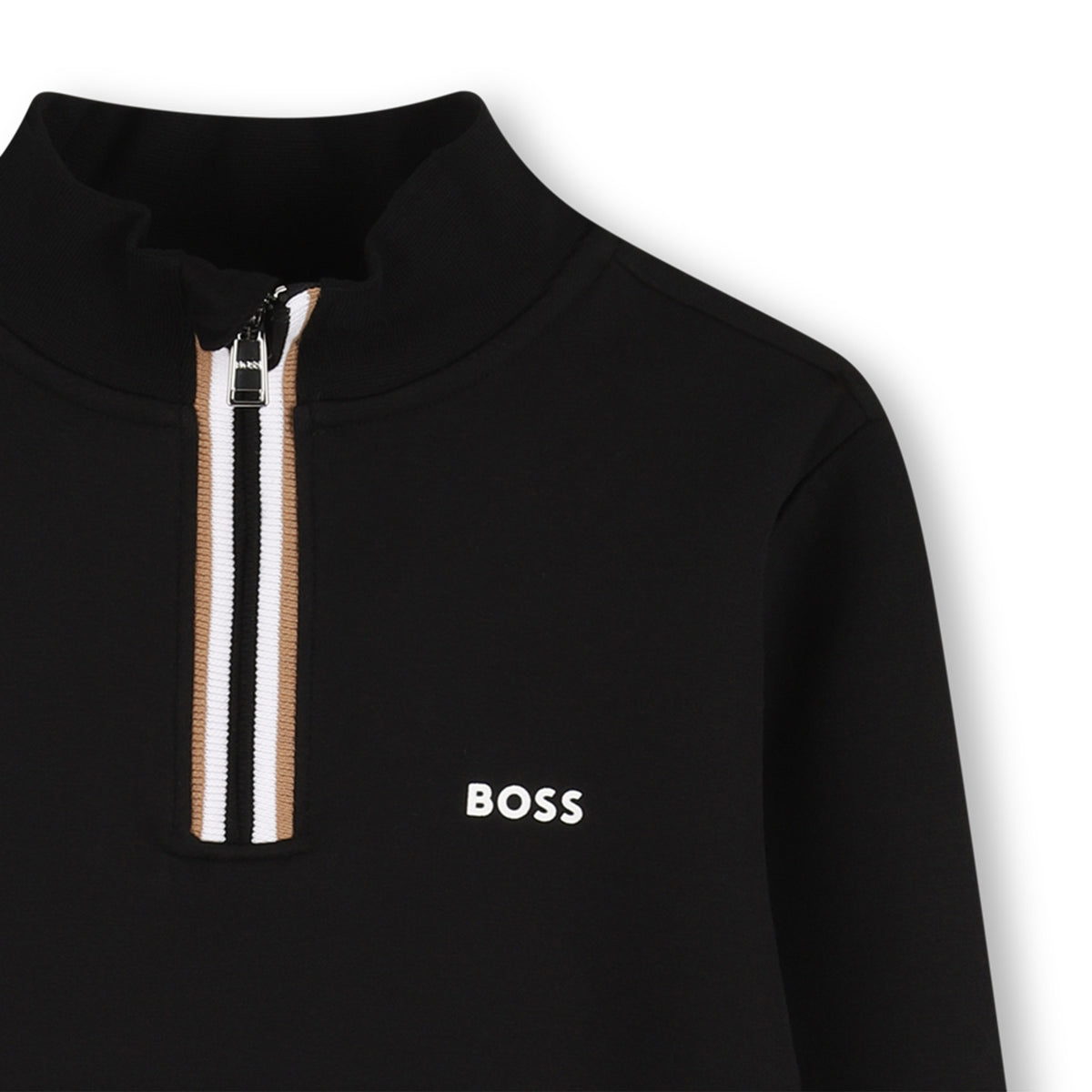Boys Black Neck Zip Sweat