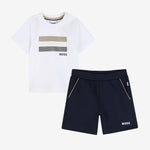 Boss Baby Boys Navy Shorts Set with Signature Stripes | Casa Childrenswear