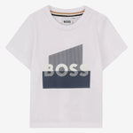 Boss Baby Boys White T-Shirt with Split Logo | Casa Childrenswear