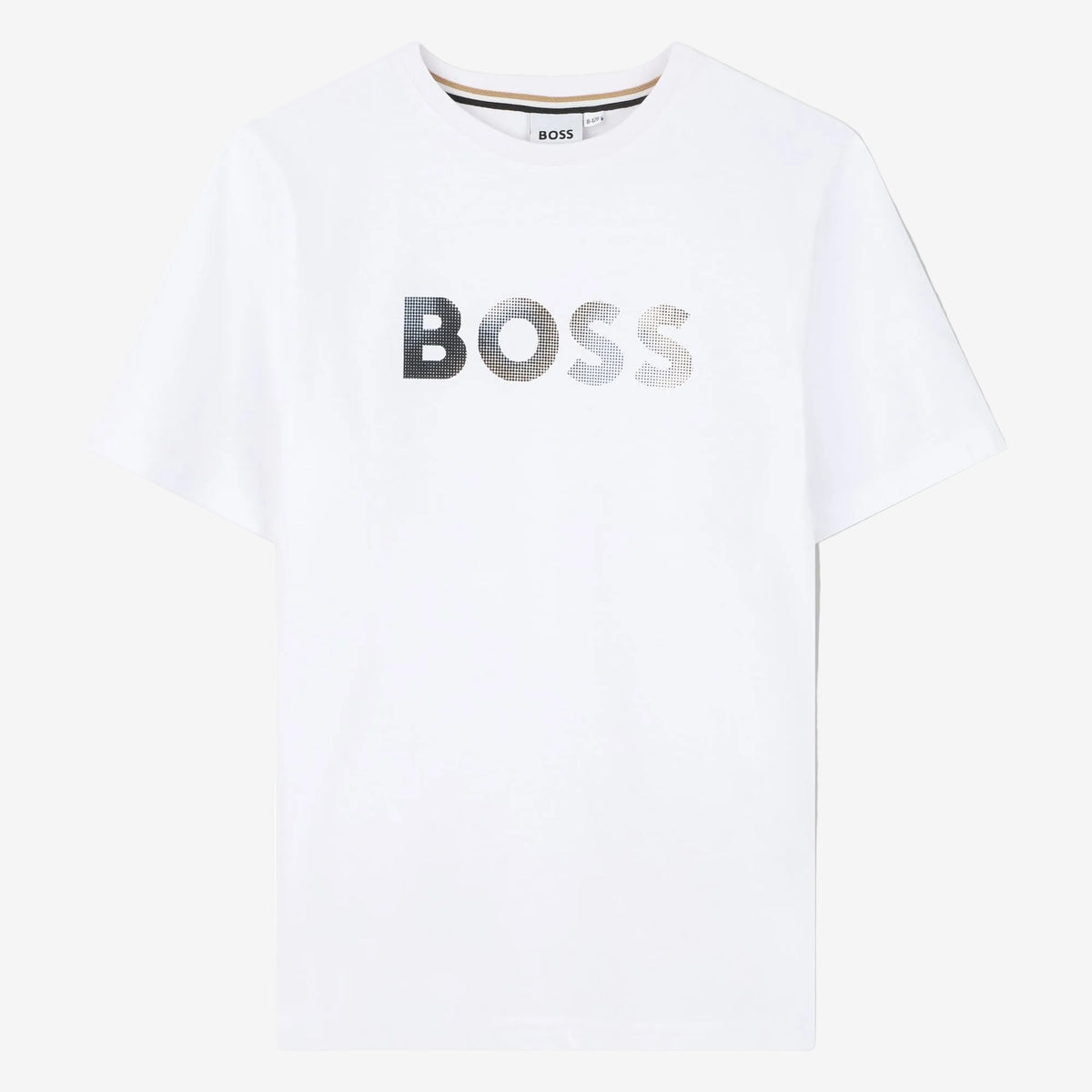Boss Boys White T-Shirt with Gradient Logo | Casa Childrenswear