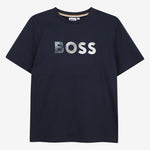 Boss Boys Navy T-Shirt with Gradient Logo | Casa Childrenswear