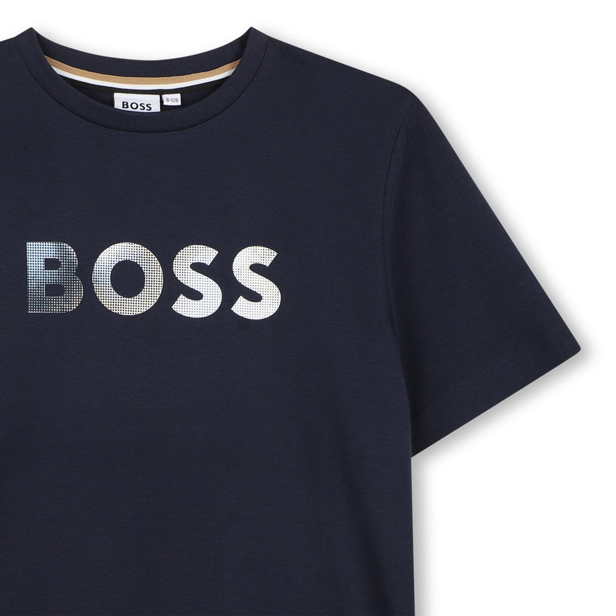 Boss Boys Navy T-Shirt with Gradient Logo | Casa Childrenswear