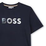 Boss Boys Navy T-Shirt with Gradient Logo | Casa Childrenswear