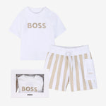 Boss Baby Boys White Logo T-Shirt and Stripe Short Set | Casa Childrenswear