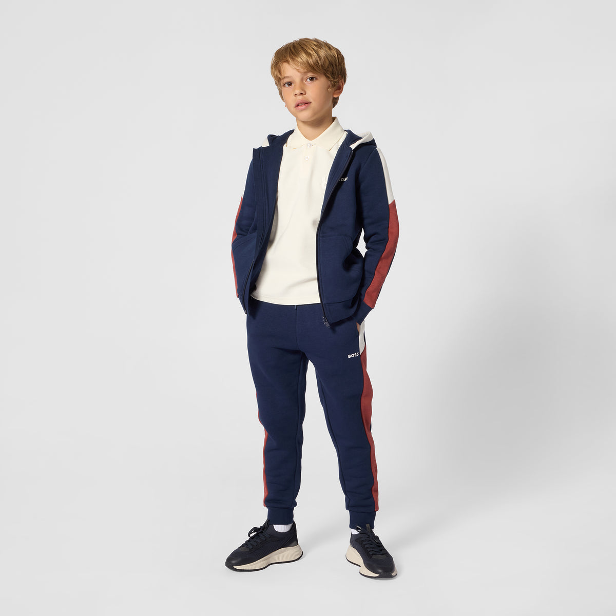 Boys Navy Contrast Tracksuit Bottoms
