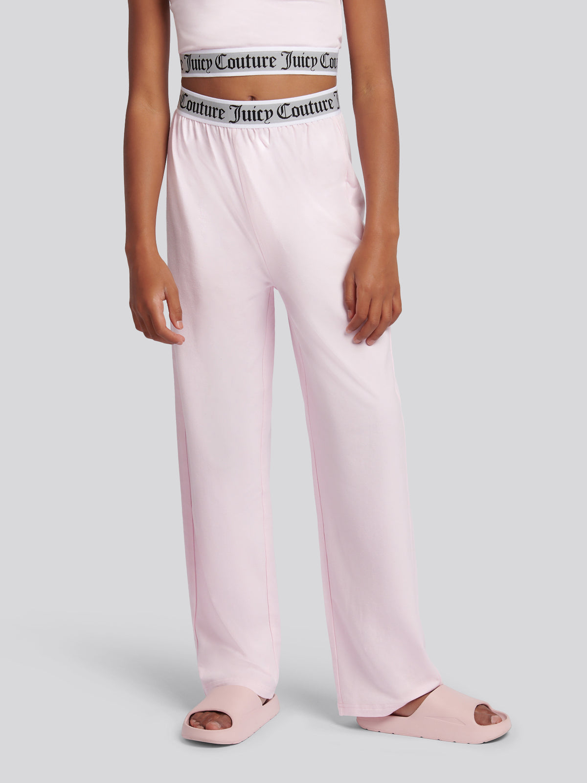 Pink Elastic Lounge Crop Vest & Wide Leg Jogger