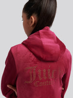 Diamonte Zip Through Hoodie- Red Plum