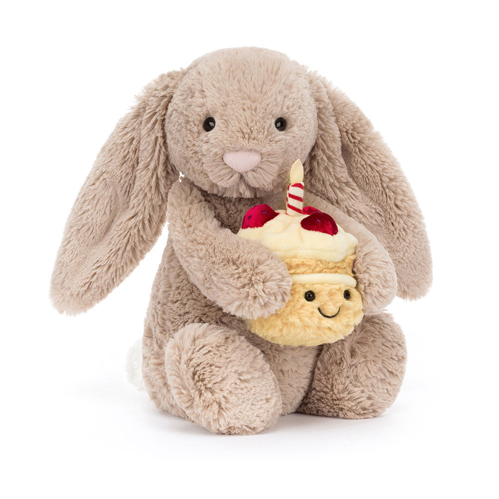 Jellycat Bashful Beige Bunny 'Birthday' - front view