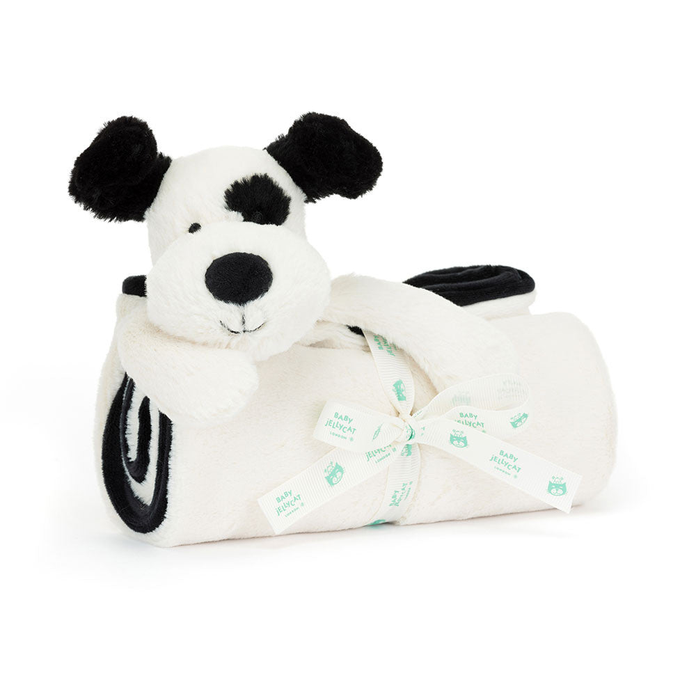 Jellycat Bashful Black & Cream Puppy Blankie - front view