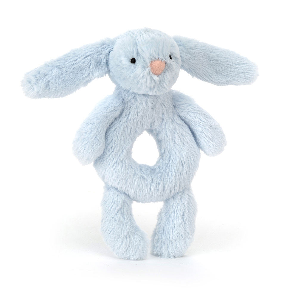 Jellycat Bashful Blue Bunny Ring Rattle - front view