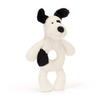 Jellycat Bashful Black & Cream Puppy Ring Rattle - front view