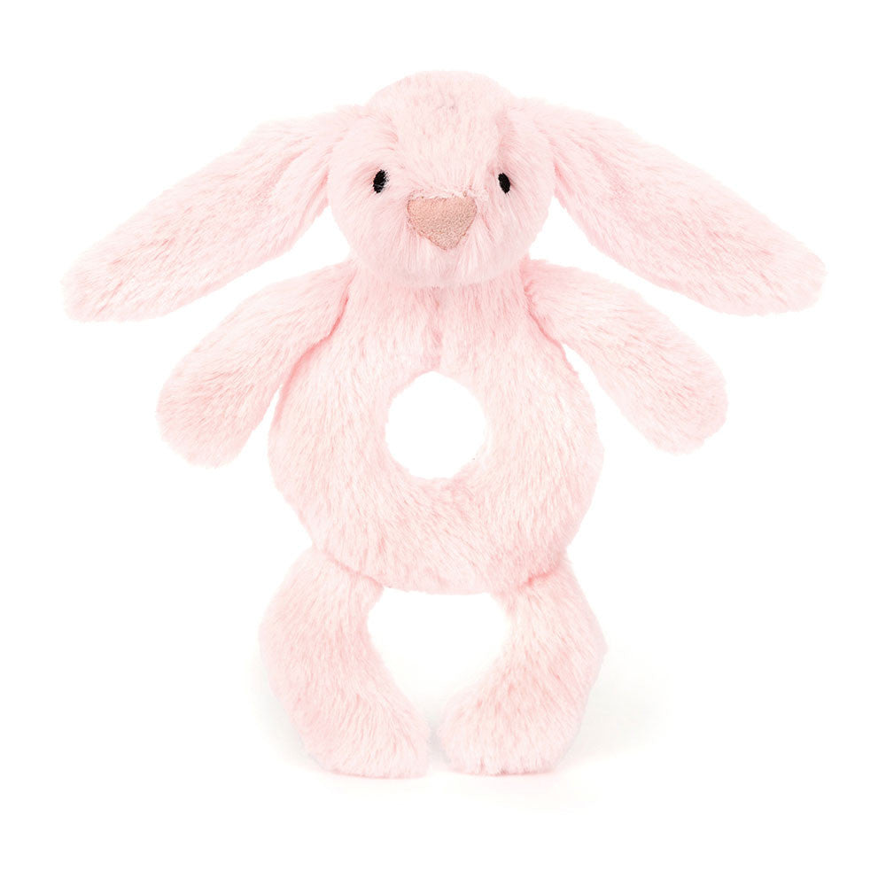 Jellycat Bashful Pink Bunny Ring Rattle - front view