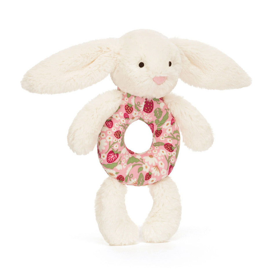 Jellycat Blossom Cream Bunny 'Berry' Ring Rattle - front view