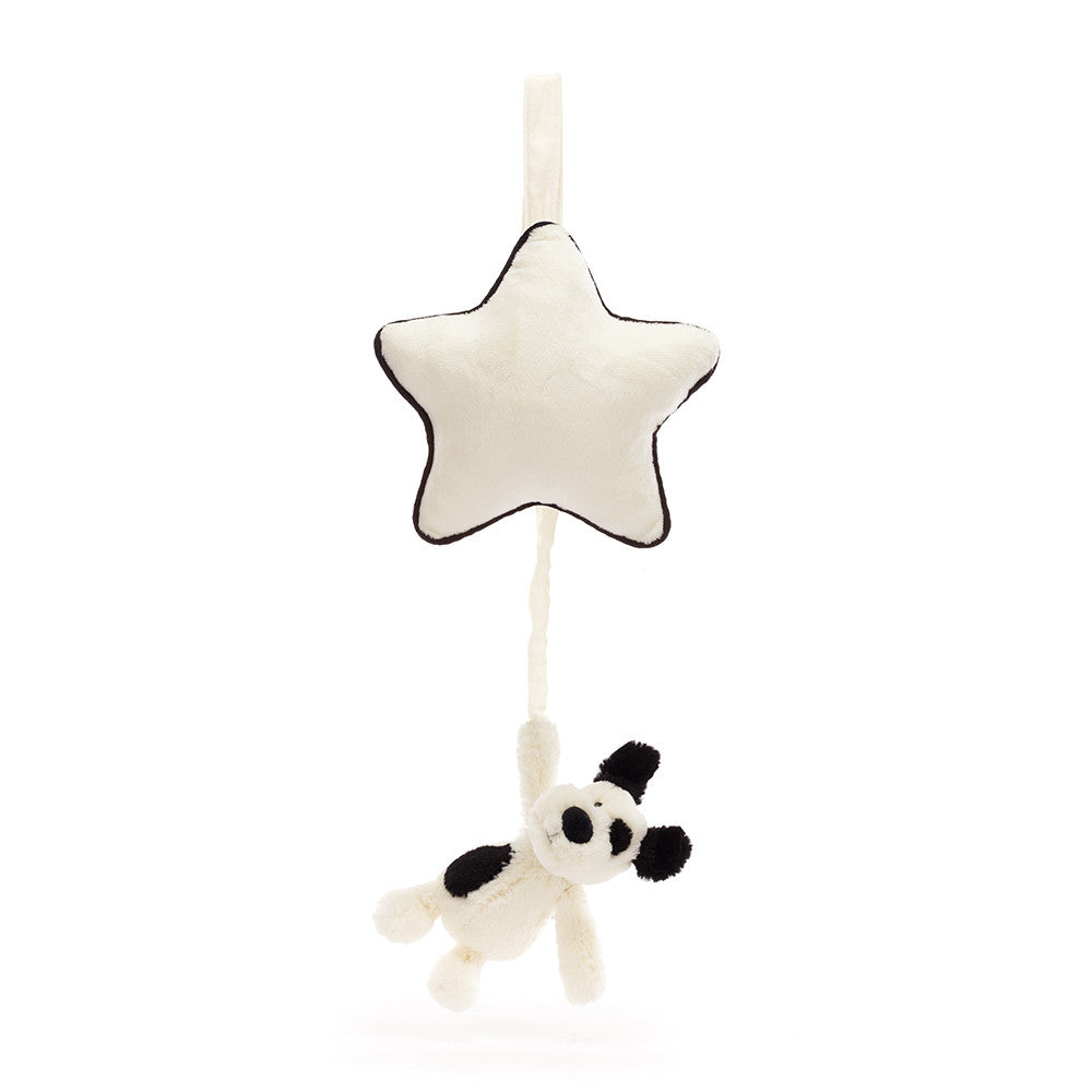 Jellycat Bashful Black & Cream Puppy Musical Pull - front view