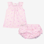 A Dee Opal Bow Print Pink Cotton Dress | Casa Childrenswear