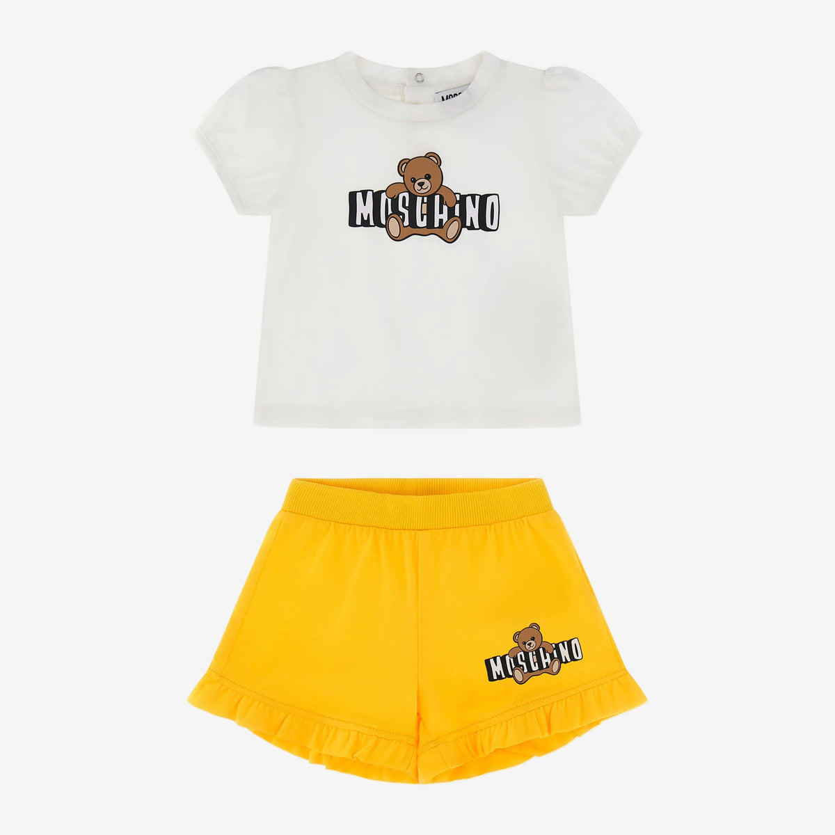 Moschino Baby Girls White & Yellow Cotton Short Set | Casa Childrenswear