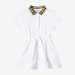 Girls White Dress with Check Collar