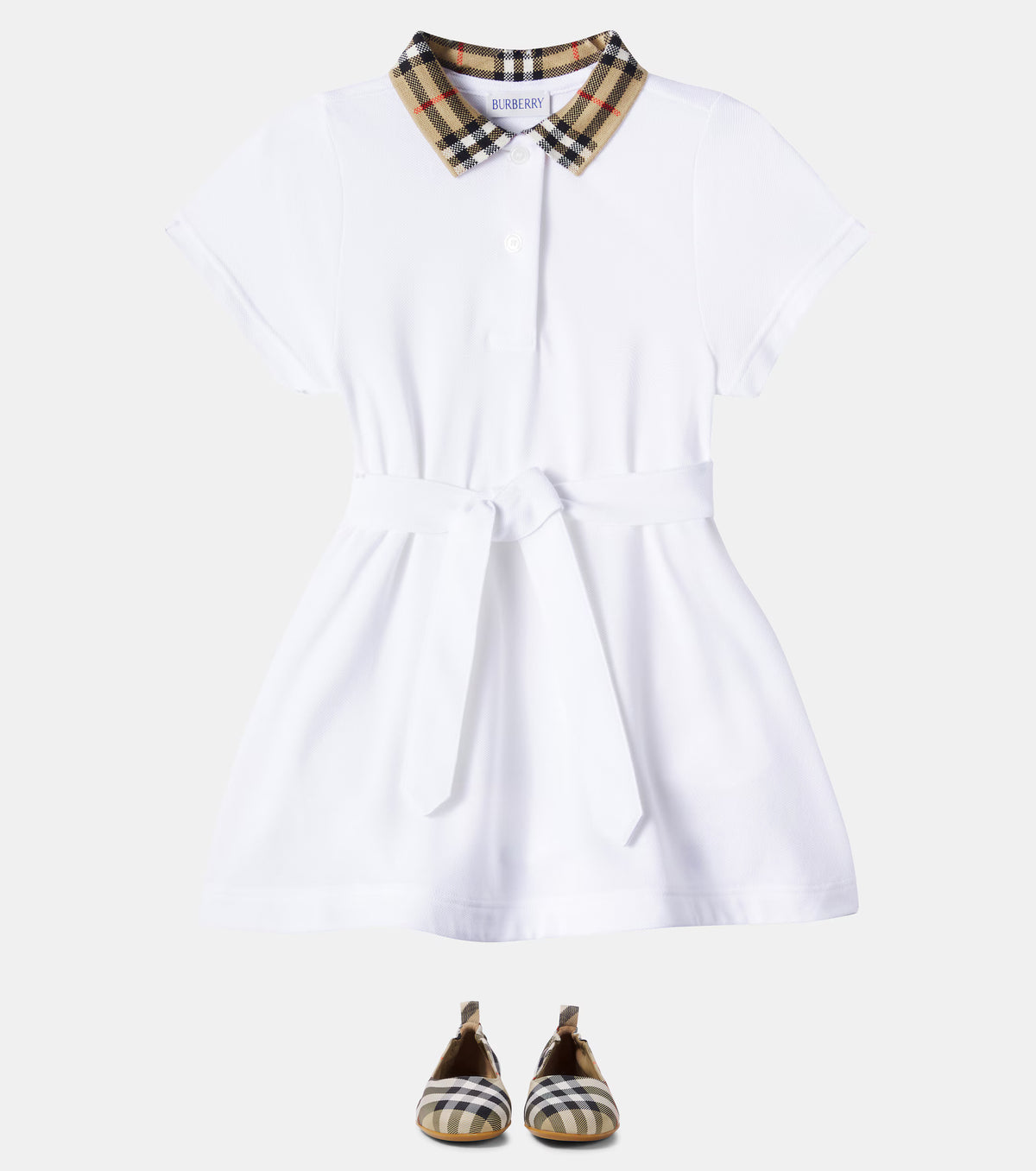 Girls White Dress with Check Collar