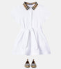 Girls White Dress with Check Collar