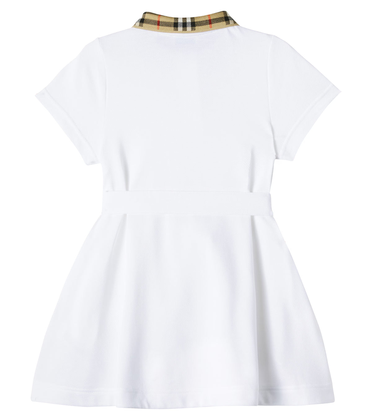 Girls White Dress with Check Collar