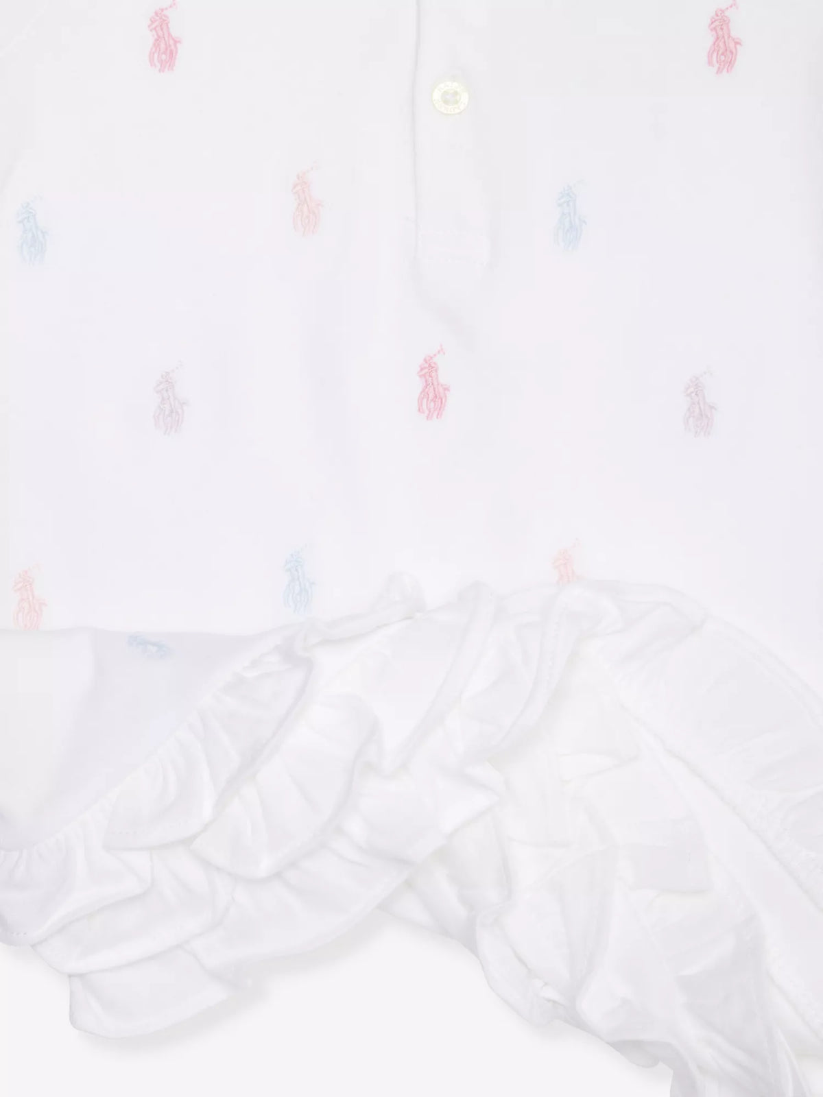 Ruffled Cotton Polo Dress and Pants White