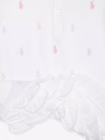 Ruffled Cotton Polo Dress and Pants White