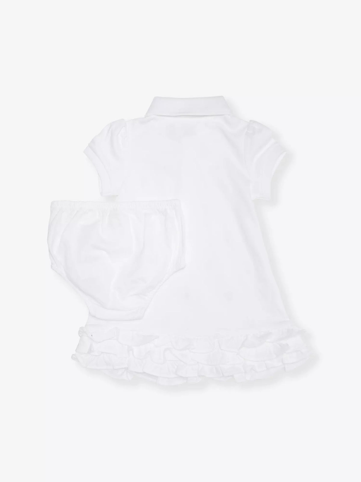 Ruffled Cotton Polo Dress and Pants White