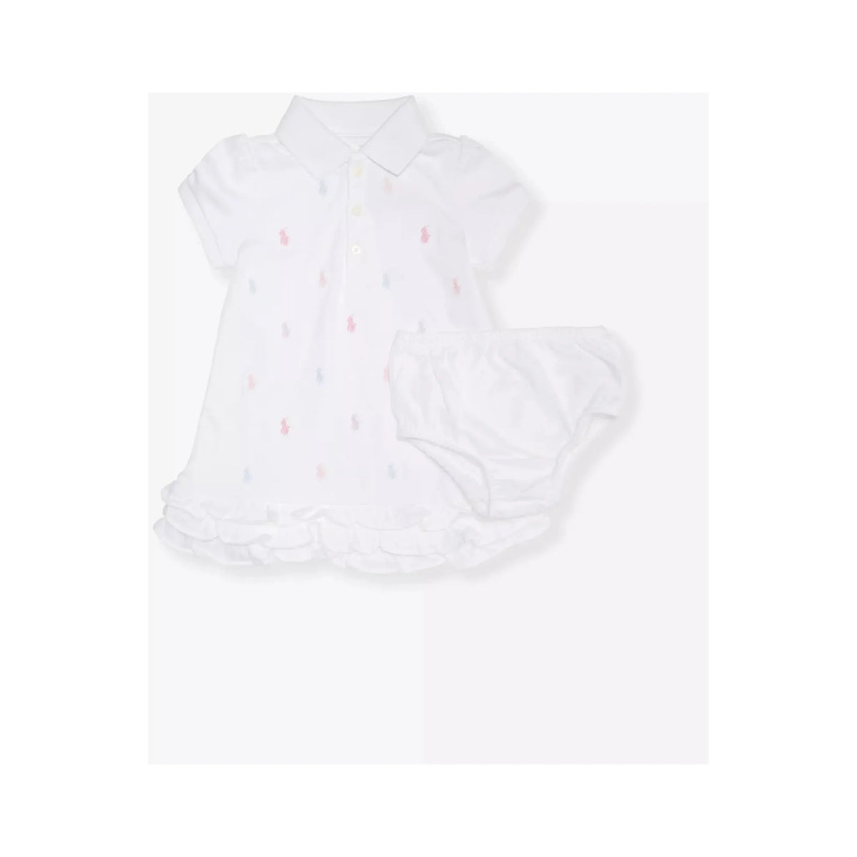 Ruffled Cotton Polo Dress and Pants White