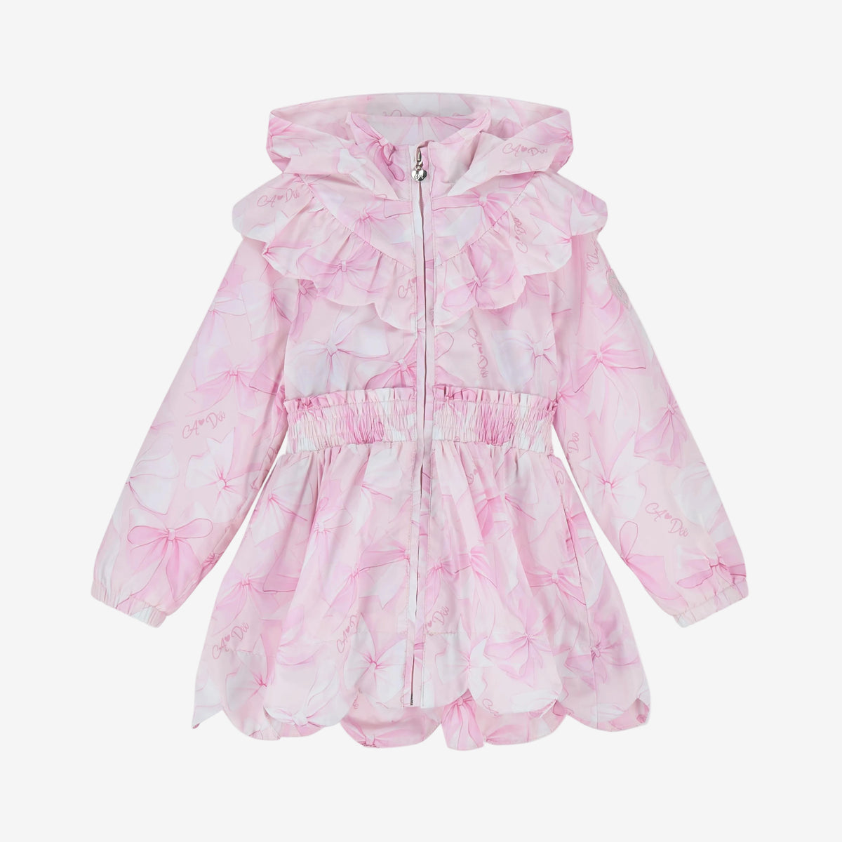 A Dee River Pink Bow Print Hooded Jacket | Casa Childrenswear