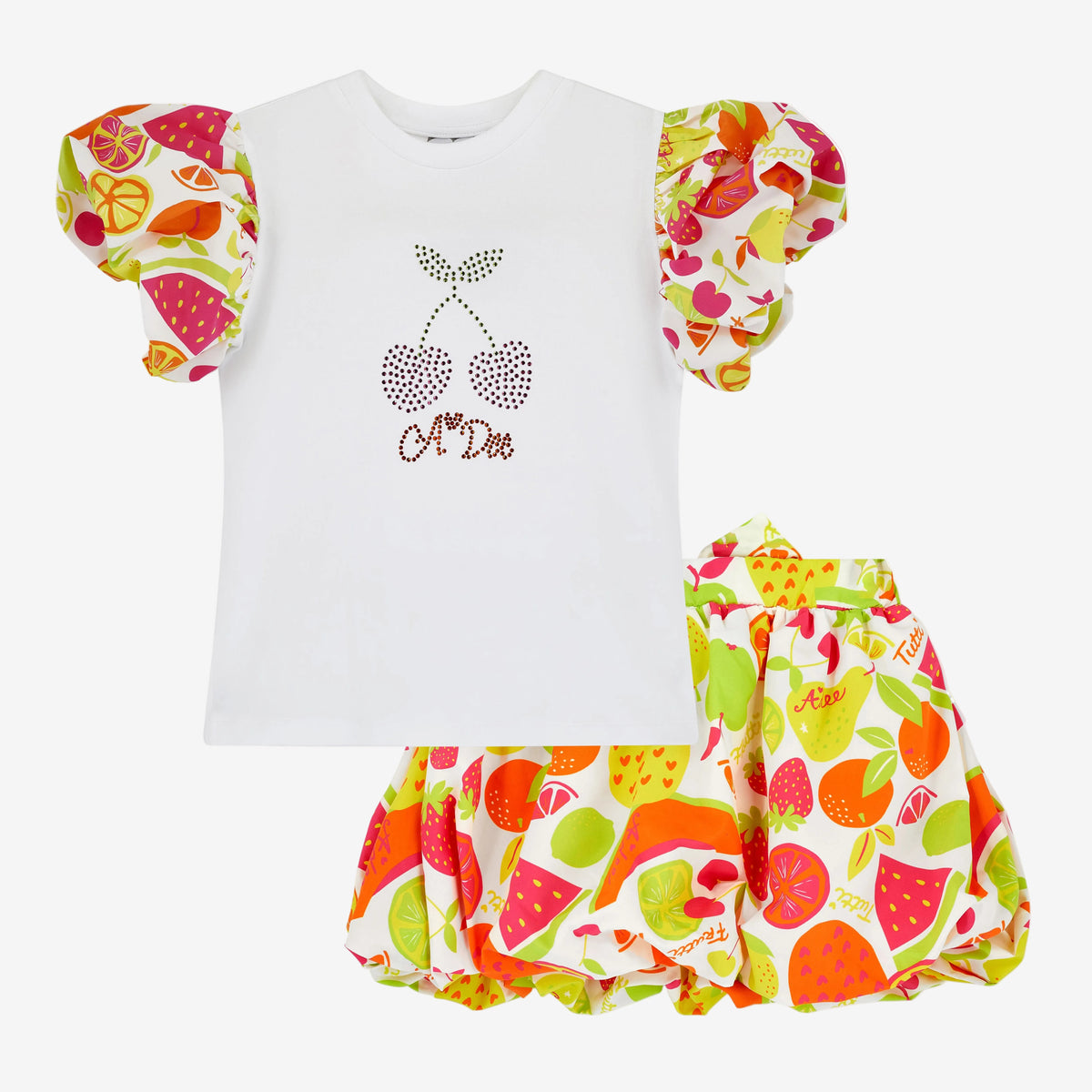 A Dee Tia Tutti Frutti Print Puff Skirt Set | Casa Childrenswear