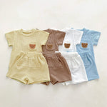 Cozy Crew Club Coloured Bear Brown 2 Piece T-Shirt & Short Set | Casa Childrenswear