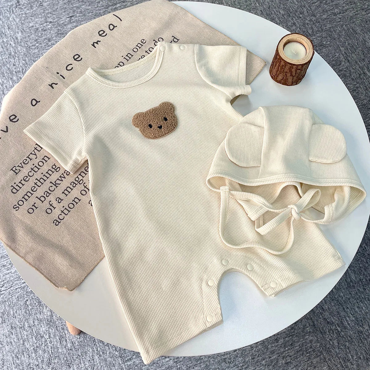 Cozy Crew Club Cool Summer Beige Bear & Bonnet Hat Set | Casa Childrenswear