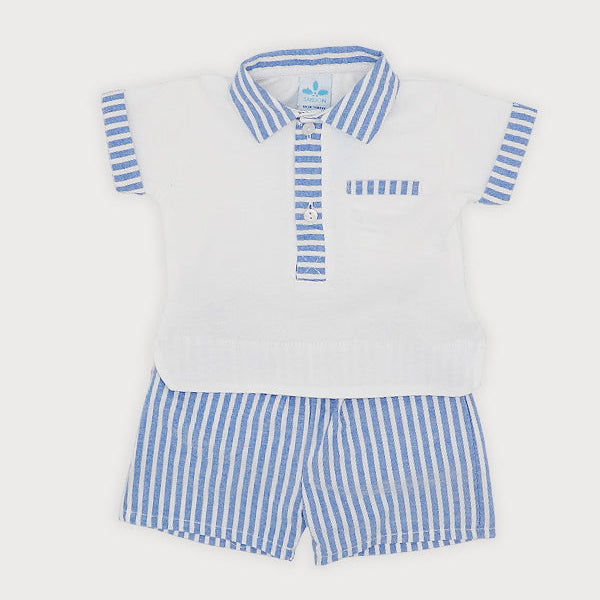 Sardon Baby Boys White & Blue Short Set | Casa Childrenswear