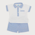 Sardon Baby Boys White & Blue Short Set | Casa Childrenswear