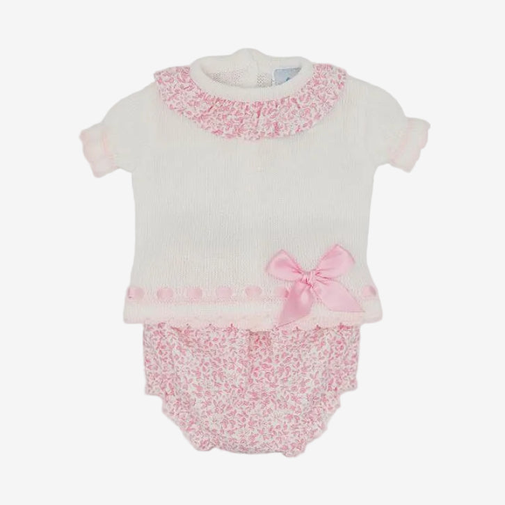 Sardon Baby Girls Rose Print Knit Bloomer Set | Casa Childrenswear