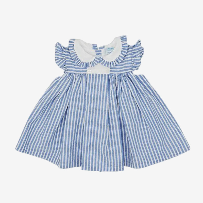 Sardon Baby Girls Striped Blue Cotton Dress | Casa Childrenswear