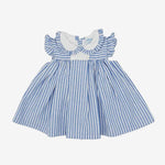 Sardon Baby Girls Striped Blue Cotton Dress | Casa Childrenswear