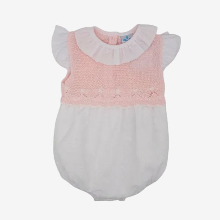 Sardon Baby Girls White and Pink Knit Romper | Casa Childrenswear