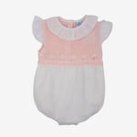 Sardon Baby Girls White and Pink Knit Romper | Casa Childrenswear