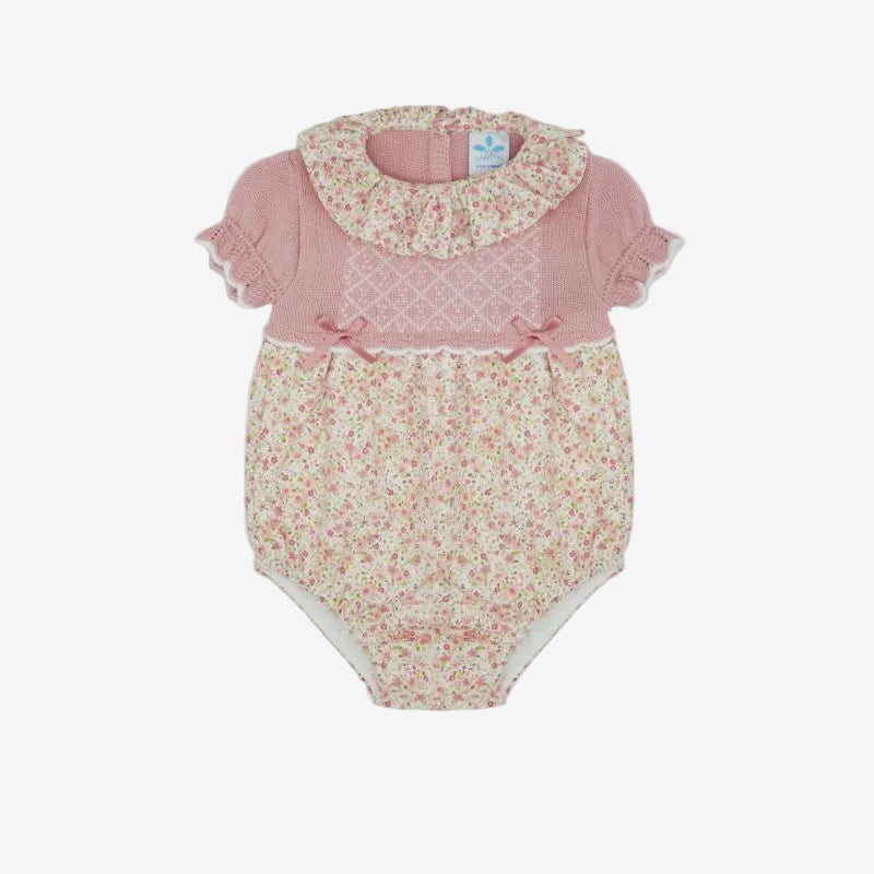 Sardon Baby Girls Dusk Pink Flower Knitted Romper | Casa Childrenswear