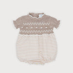 Sardon Baby Girls Beige Striped Knit Romper | Casa Childrenswear