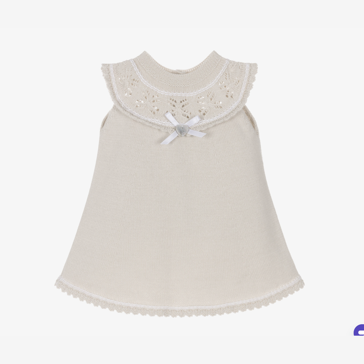 Granlei Girls Beige Knitted Dress with Lacy Collar | Casa Childrenswear